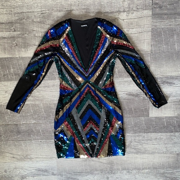 EXPRESS Rainbow Sequin Bling Shift Dress - Picture 2 of 10
